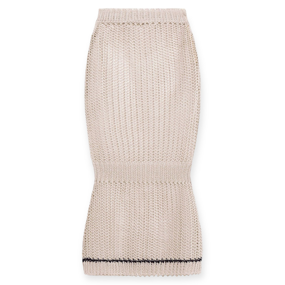NWT Victoria Beckham Crochet Knit Midi Skirt Mesh Silver Beige Size 2 US 6 S / M - Picture 8 of 8
